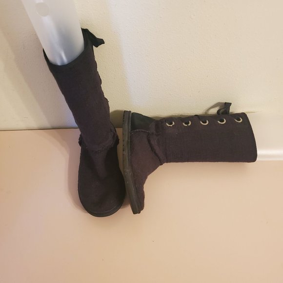 Ugg 8‎ Black Knit Winter Boots 1000693 Back Lace Up Sheepskin HEIRLOOM - Picture 9 of 9